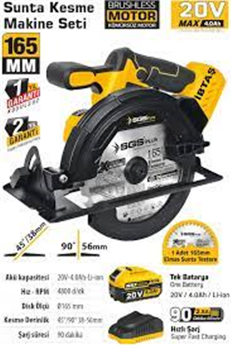 SGS AKÜLÜ SUNTA KESME MAKİNESİ SETİ 165MM4,0AH KÖMÜRSÜZ MOTOR